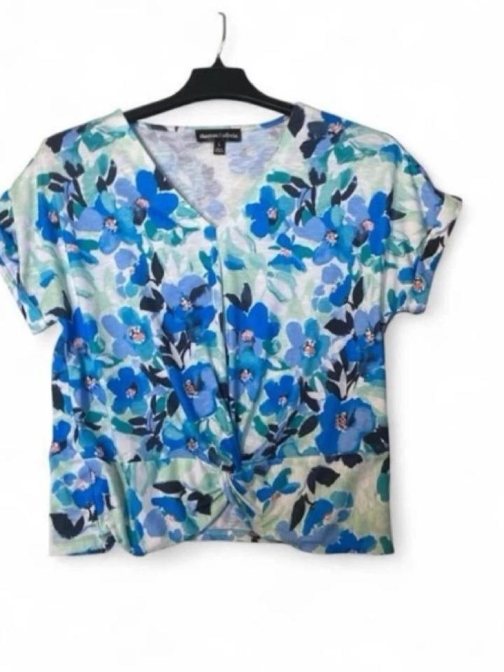 Twist-Front V-Neck Floral Blouse in Blue By Thomas & Olivia